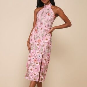 NWT, Lulus : Pink 3d Floral Embroidered, halter, Size S